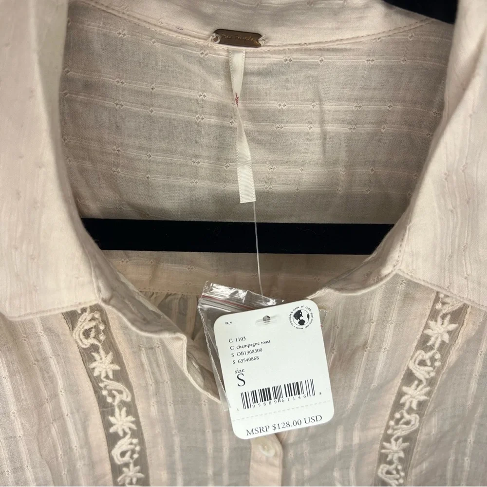 Free People Mikaela Button-Up Cotton Tunic in Champagne Toast NWT - Picture 3 of 4